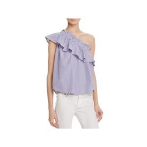 BIRDS OF PARADIS Womens Blue Ruffled Asymmetrical Neckline Tunic Top M